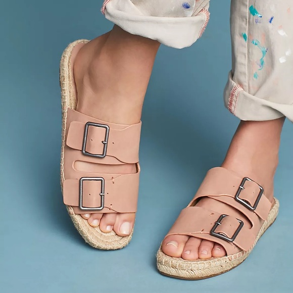 Splendid Blake Buckle Strap Leather Espadrille Slip On Sandals Anthropologie 8.5 - Picture 2 of 10